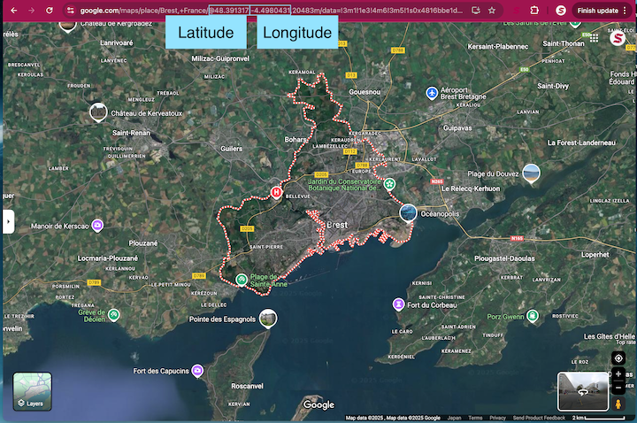 Google Maps mostrando latitud/longitud en la URL